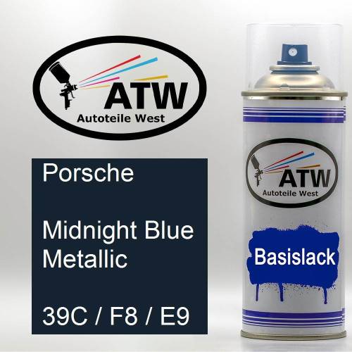 Porsche, Midnight Blue Metallic, 39C / F8 / E9: 400ml Sprühdose, von ATW Autoteile West.